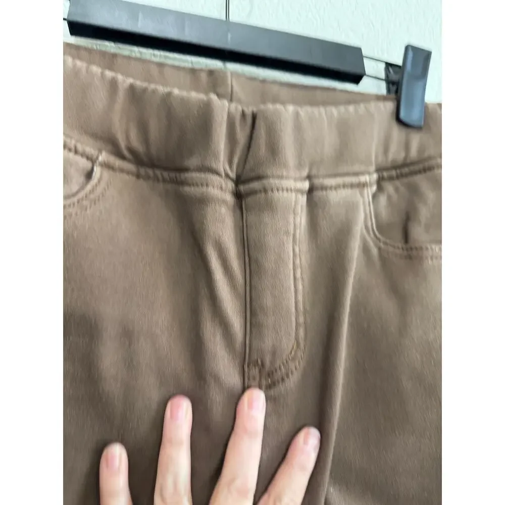 NWT Women's Brown Fleece Denim Leggings Jeans Pull-on Stretchy Casual Comfy M